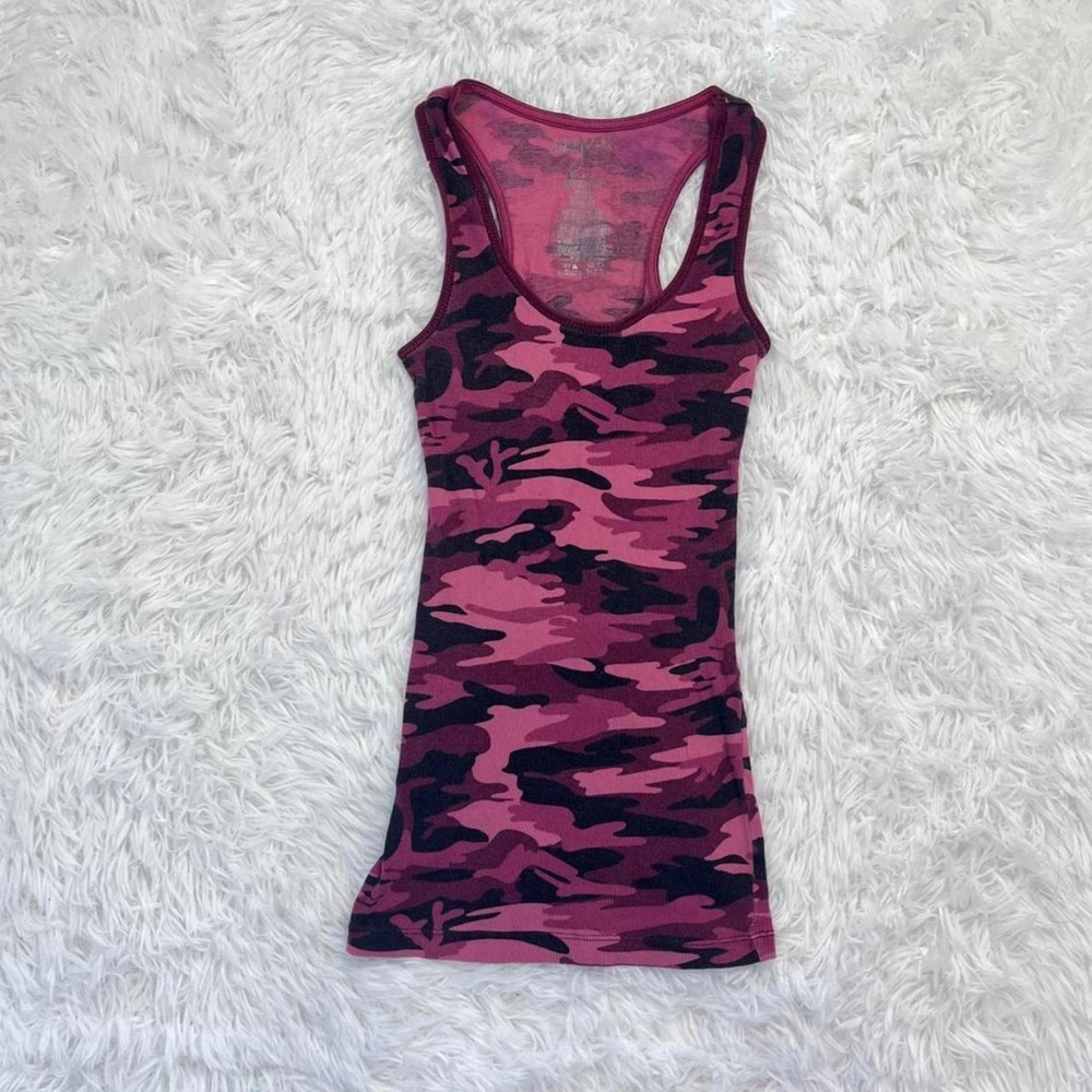 y2k pink & black camo tank top small